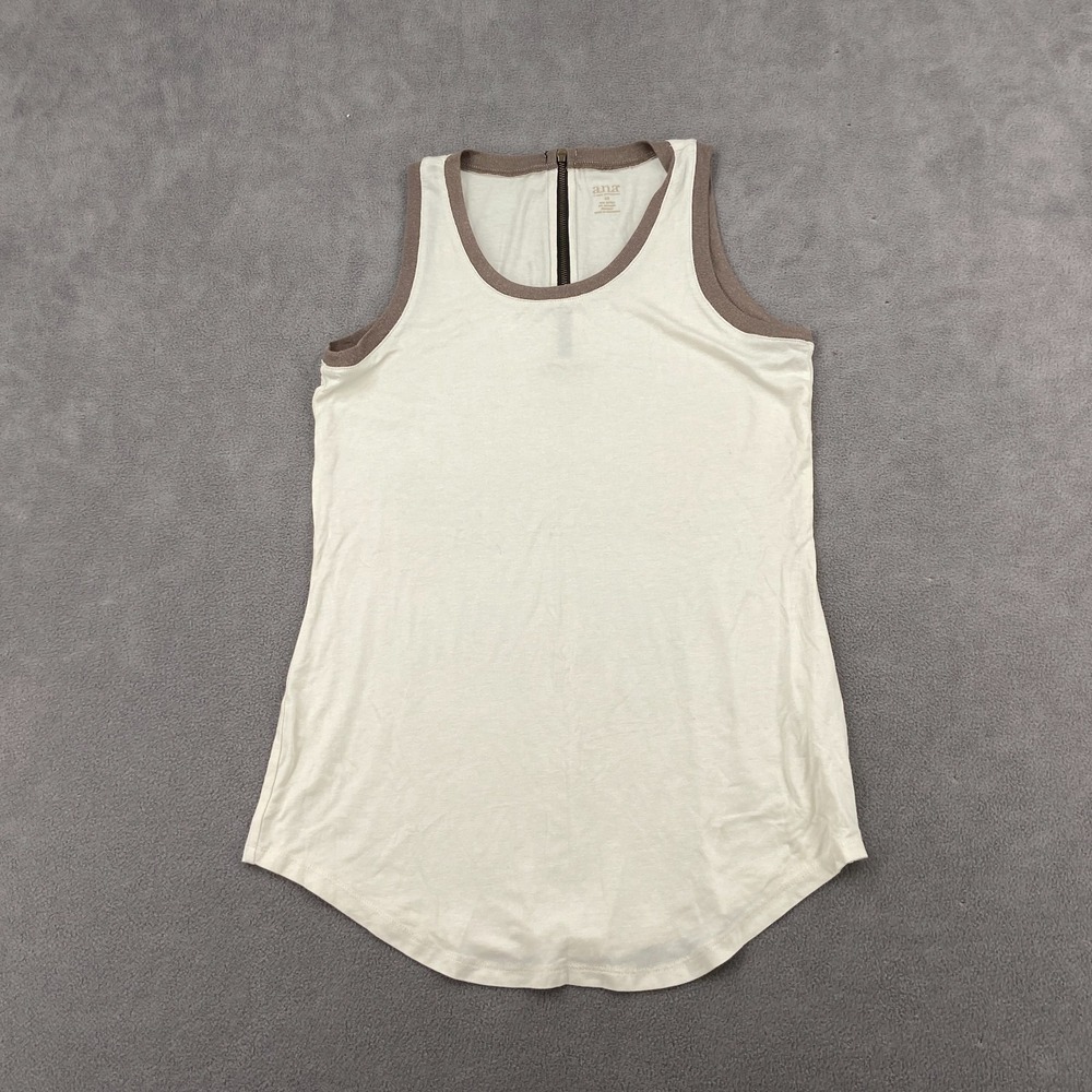 a.n.a A New Approach Tank Top Womens XS Ivory Brown Trim Back Zip Sleeveless